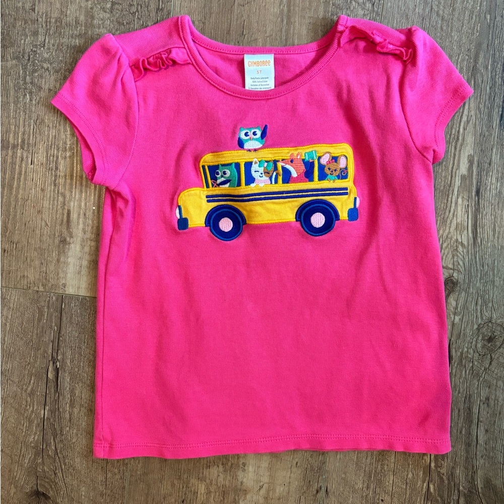 GYMBOREE 5T GIRLS PINK SCHOOL BUS TOP
